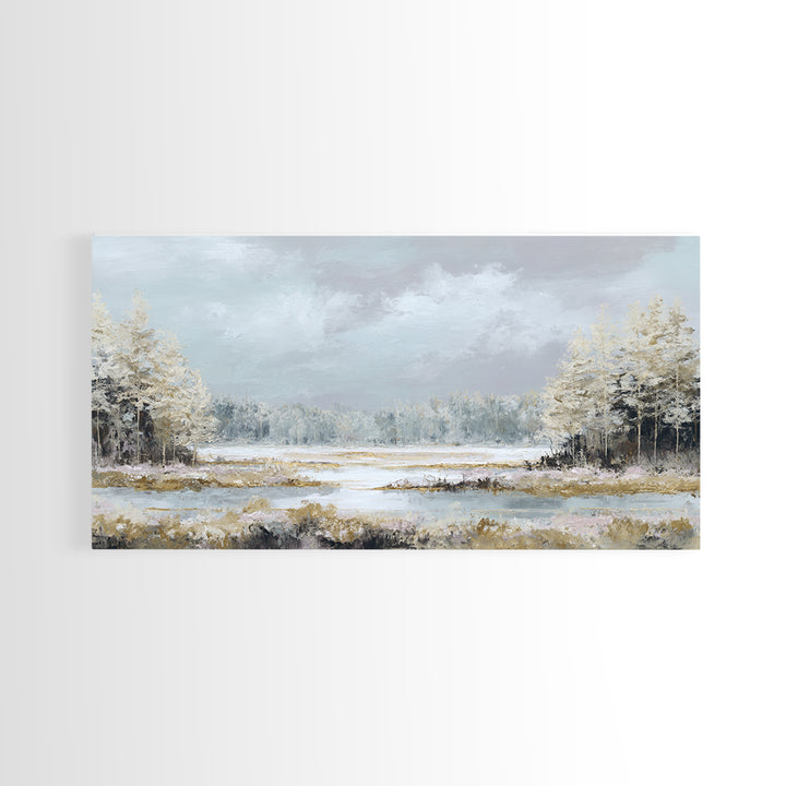Modern Scandinavian Forest Framed Canvas Print, Above Sofa Art, Art Print, Living Room Decor, Statement, Textured Wall Art, ASA-2x1-35