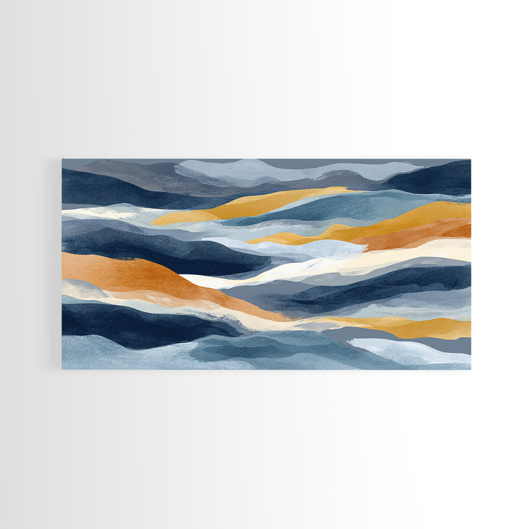 Bold Navy and Ivory Abstract Brushwork Canvas Print, Above Sofa Art, Botanical Wall Art, Living Room Decor, Statement, ASA-2x1-38