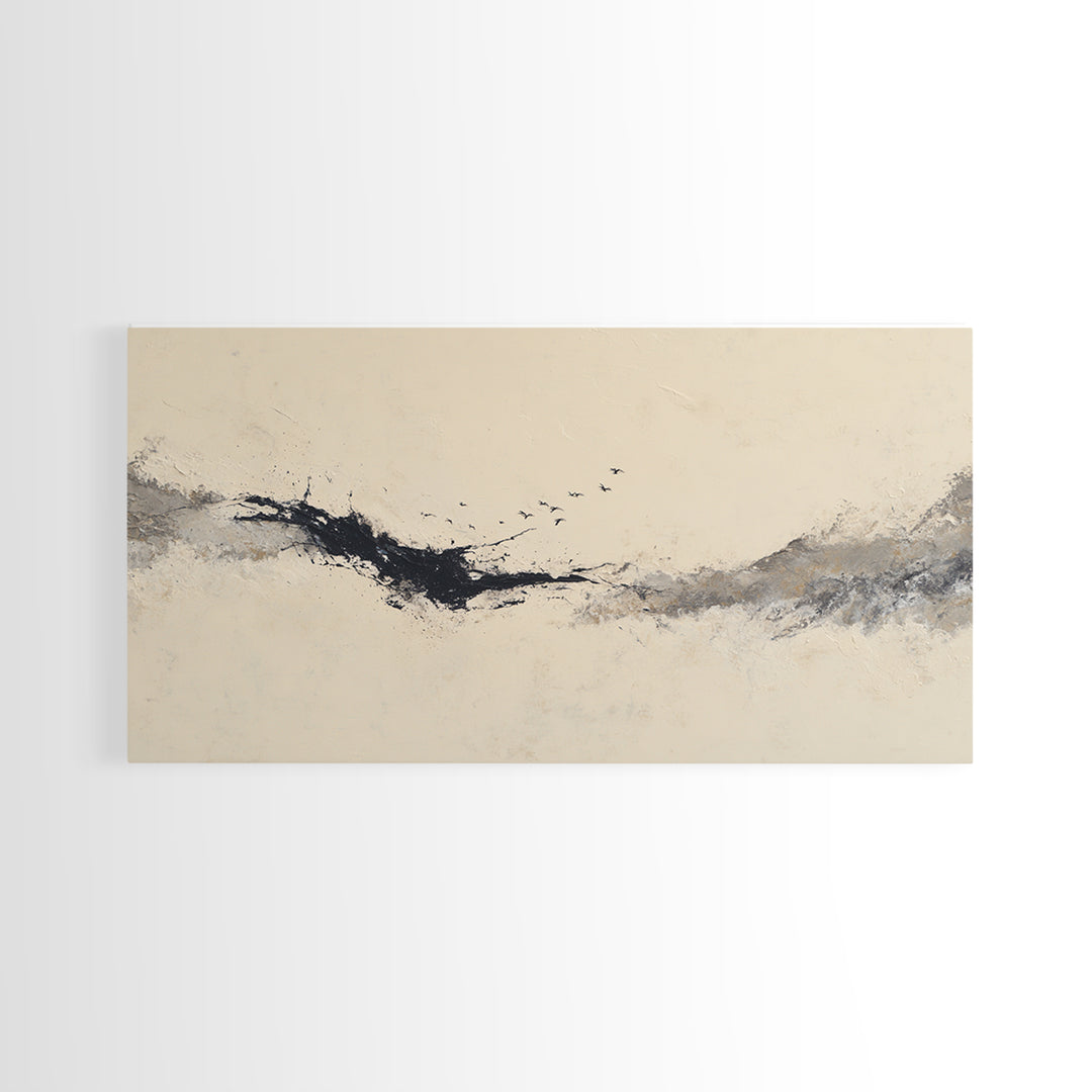 Minimal Black Ink Composition Canvas Print, Above Sofa Art, Boho Decor, Living Room Decor, Fine Art, Statement, Large Wall Art, ASA-2x1-4