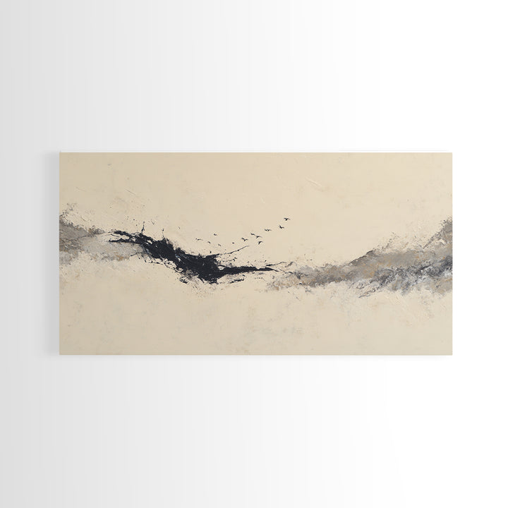 Minimal Black Ink Composition Canvas Print, Above Sofa Art, Boho Decor, Living Room Decor, Fine Art, Statement, Large Wall Art, ASA-2x1-4