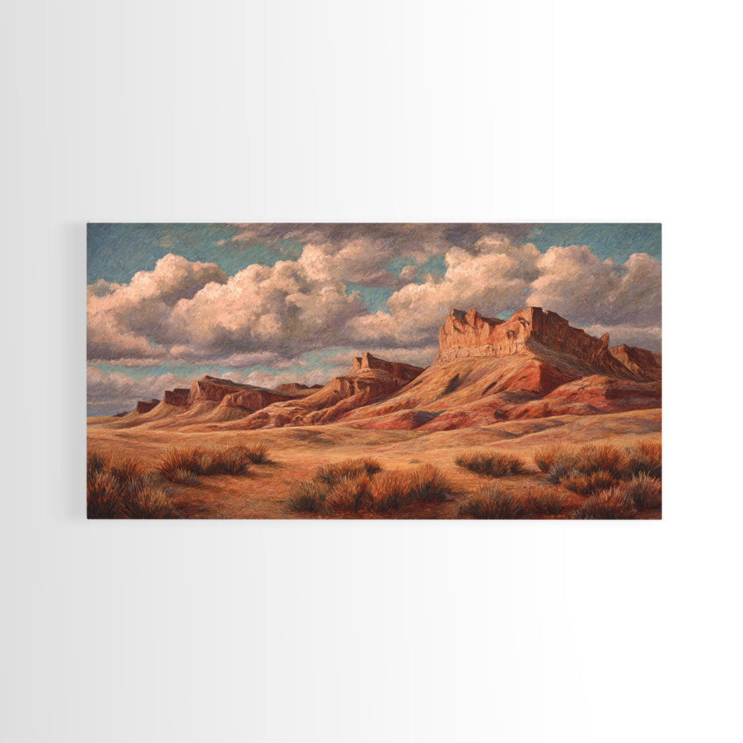 Desert Mesa Panorama Framed Canvas Print, Above Sofa Art, Wall Art, Living Room Decor, Fine Art, Statement, Horizontal Wall Art, ASA-2x1-40