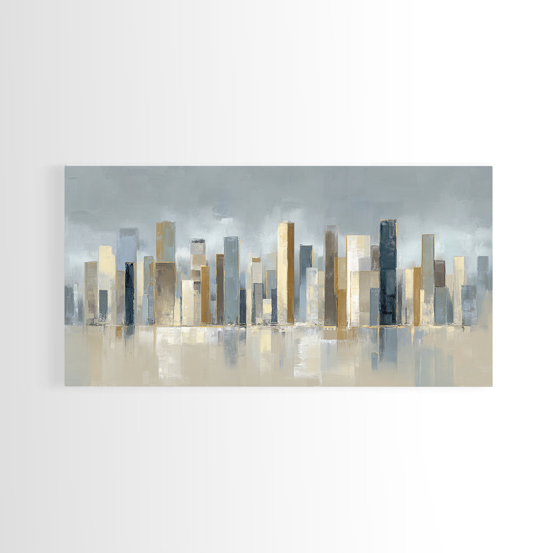 Quiet City Skyline Reduced to Elegant Shapes Canvas Print, Above Sofa Art, Gallery Decor, Living Room Decor, Statement, ASA-2x1-42