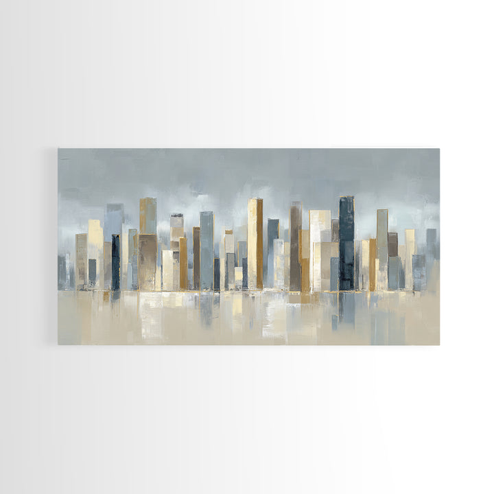 Quiet City Skyline Reduced to Elegant Shapes Canvas Print, Above Sofa Art, Gallery Decor, Living Room Decor, Statement, ASA-2x1-42