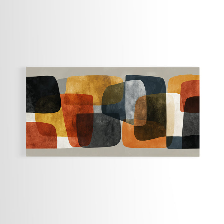 Bold Mid Century Geometric Forms Canvas Print, Above Sofa Art, Printable Wall Art, Living Room Decor, Abstract Art, Statement, ASA-2x1-48