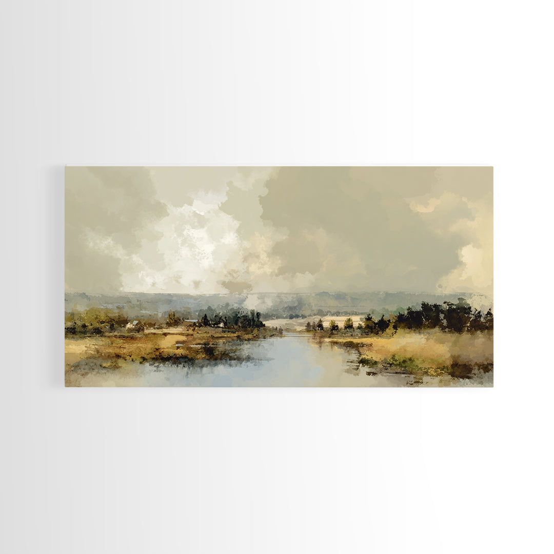 Wide Olive and Beige Meadow Panorama Canvas Print, Above Sofa Art, Art Print, Living Room Decor, Fine Art, Statement, ASA-2x1-54