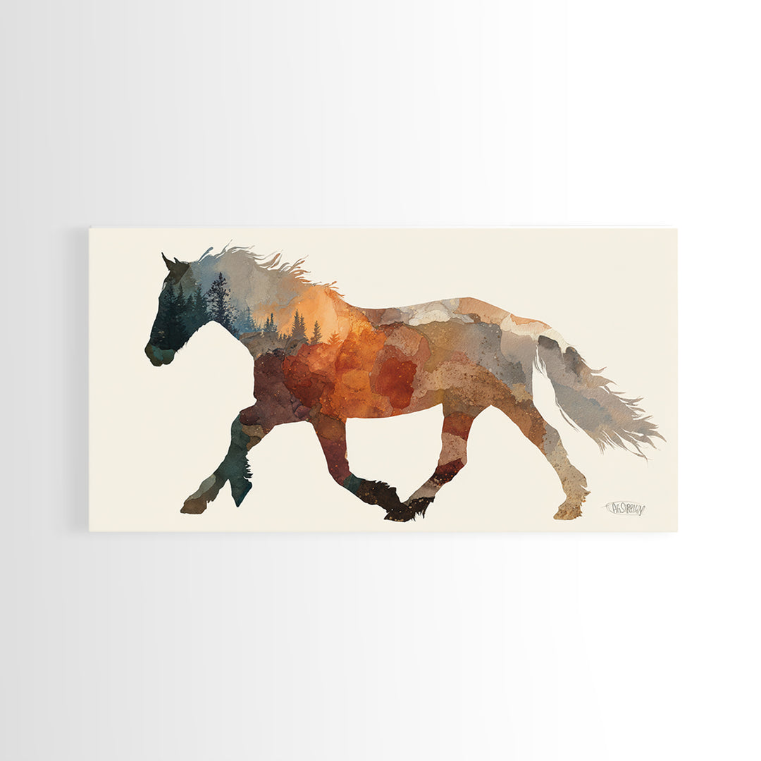 Statement Horse Silhouette Canvas Print, Above Sofa Art, Textured Painting, Living Room Decor, Statement, Abstract Wall Art, ASA-2x1-57
