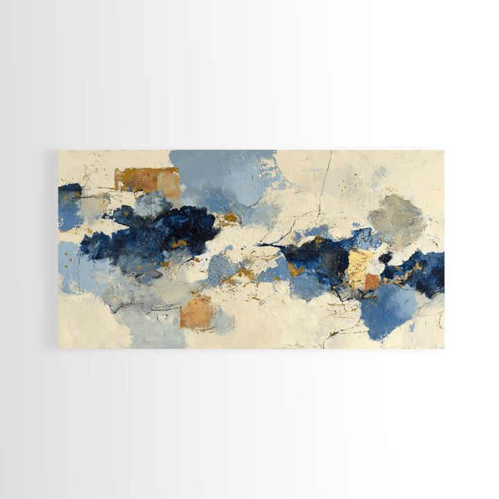 Bold Navy and Ivory Abstract Brushwork Canvas Print, Above Sofa Art, Statement Artwork, Living Room Decor, Abstract Art, ASA-2x1-62
