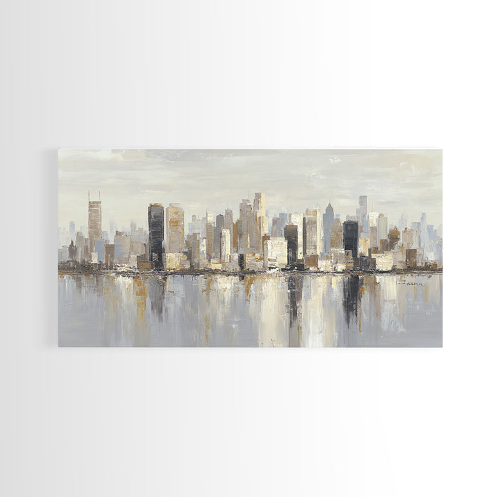 Quiet City Skyline Reduced to Elegant Shapes Canvas Print, Above Sofa Art, Boho Decor, Living Room Decor, Abstract Art, ASA-2x1-66