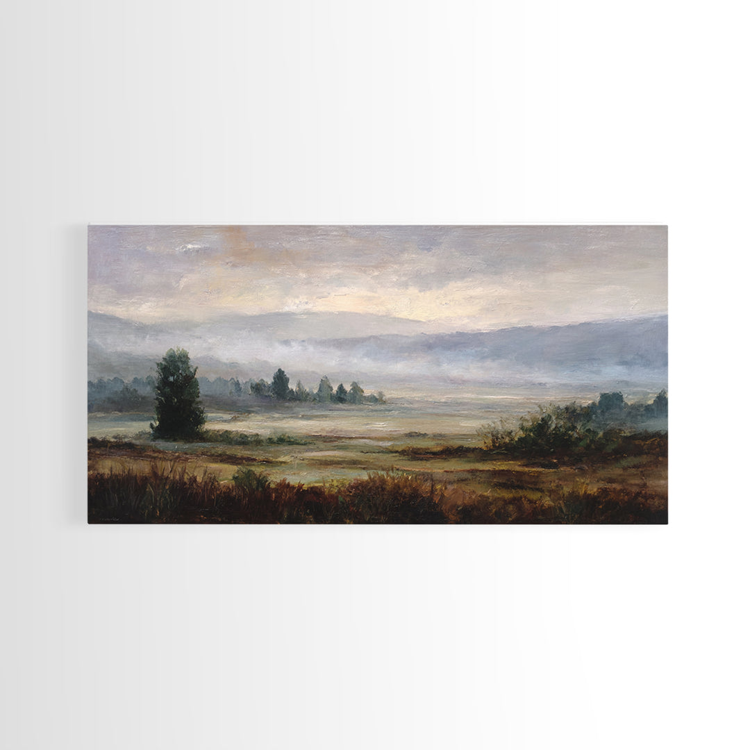 Gallery Style Landscape with Expansive Negative Space Canvas Print, Above Sofa Art, Textured Wall Art, Living Room Decor, ASA-2x1-68
