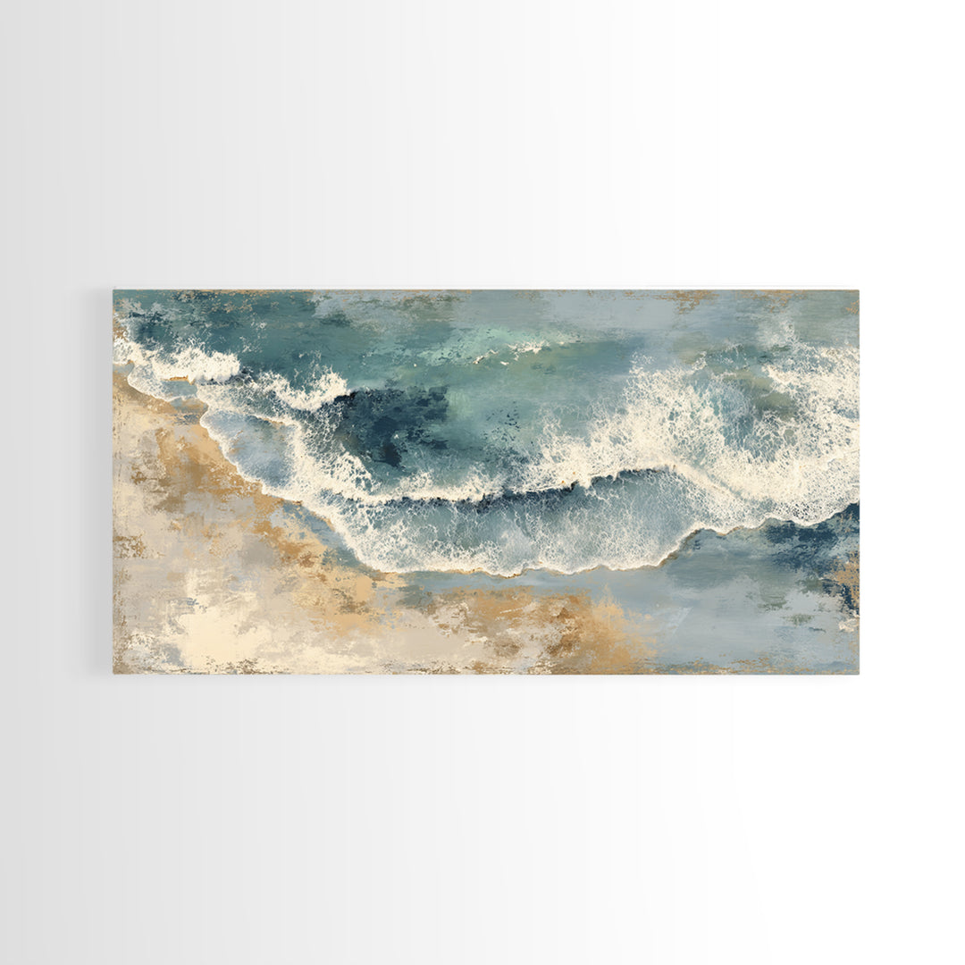 Panoramic Coastal Shoreline from an Aerial View Canvas Print, Above Sofa Art, 3 Piece Wall Art, Living Room Decor, Statement, ASA-2x1-71