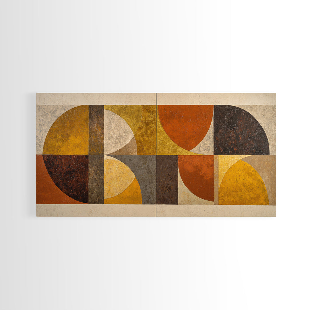 Bold Mid Century Geometric Forms Framed Canvas Print, Above Sofa Art, Farmhouse Decor, Living Room Decor, Abstract Art, ASA-2x1-72