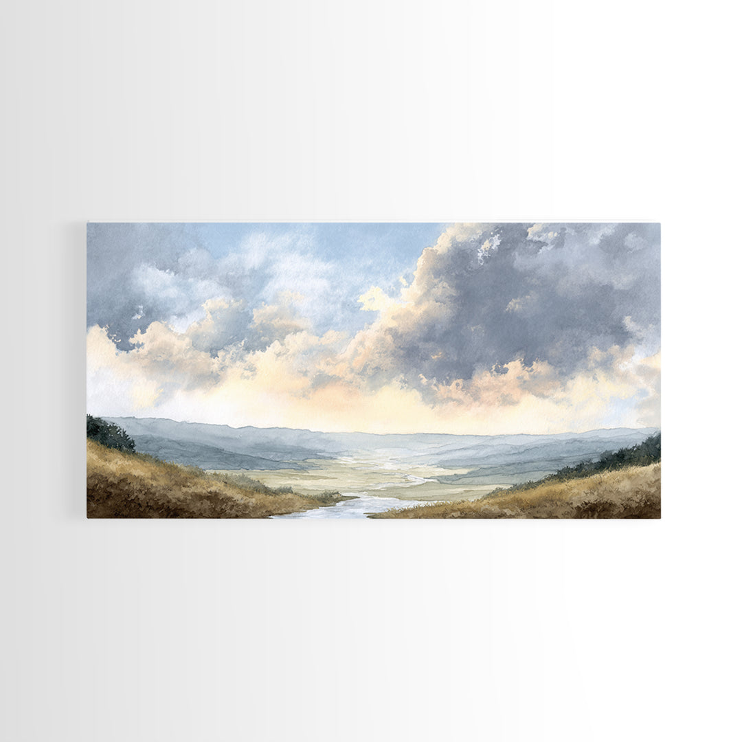 Dramatic Cloudscape over a Distant Valley Canvas Print, Above Sofa Art, Wall Art, Living Room Decor, Fine Art, Statement, ASA-2x1-73