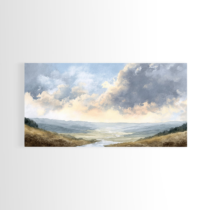 Dramatic Cloudscape over a Distant Valley Canvas Print, Above Sofa Art, Wall Art, Living Room Decor, Fine Art, Statement, ASA-2x1-73