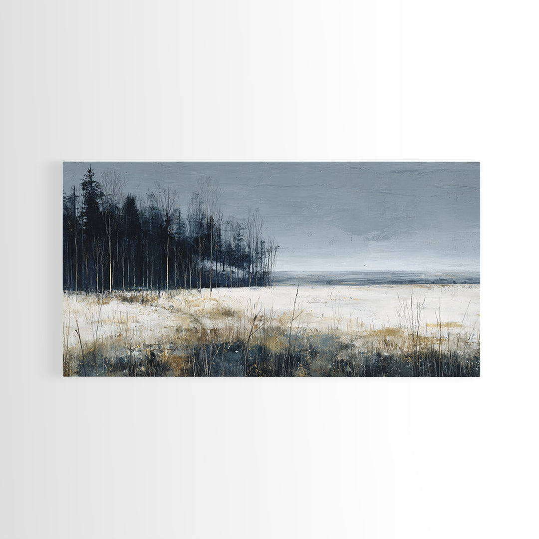 Modern Scandinavian Forest Framed Canvas Print, Above Sofa Art, Room Decor, Living Room Decor, Oil Painting, Statement, ASA-2x1-83