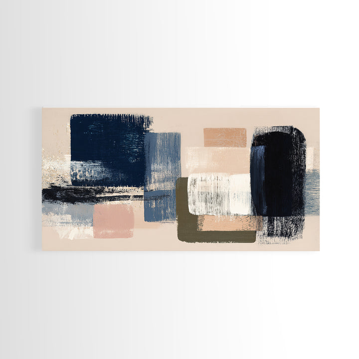 Bold Navy and Ivory Abstract Brushwork Canvas Print, Above Sofa Art, Textured Painting, Living Room Decor, Statement, ASA-2x1-86