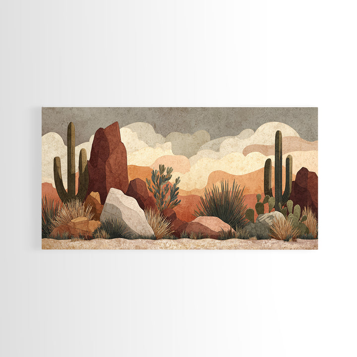Desert Mesa Panorama Framed Canvas Print, Above Sofa Art, Boho Wall Art, Living Room Decor, Statement, Japandi Wall Art, ASA-2x1-88