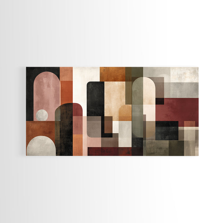 Bold Mid Century Geometric Forms Framed Canvas Print, Above Sofa Art, Bedroom Wall Art, Living Room Decor, Fine Art, Statement, ASA-2x1-96