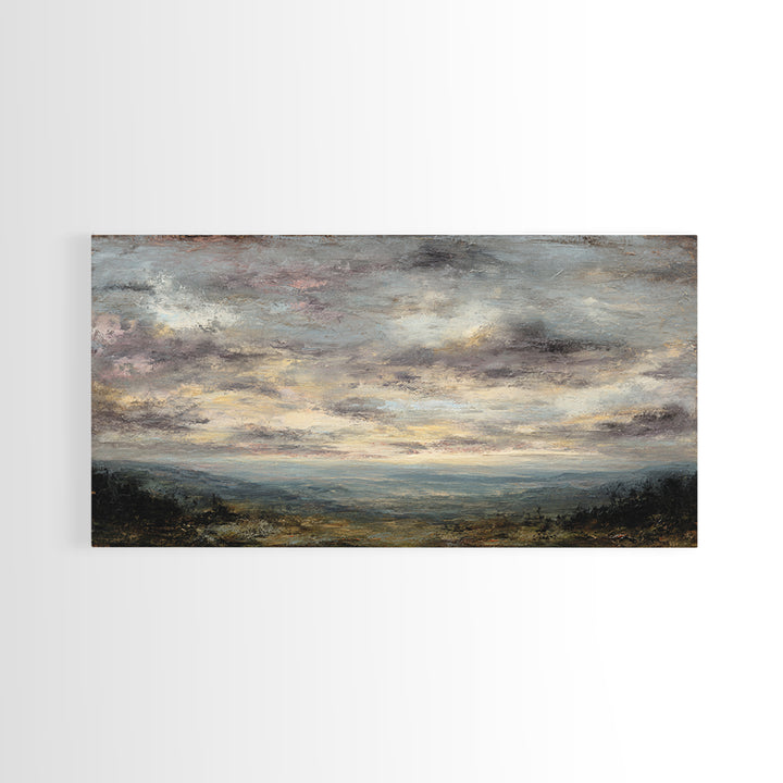 Dramatic Cloudscape over a Distant Valley Framed Canvas Print, Above Sofa Art, Canvas Wall Art, Living Room Decor, Statement, ASA-2x1-97