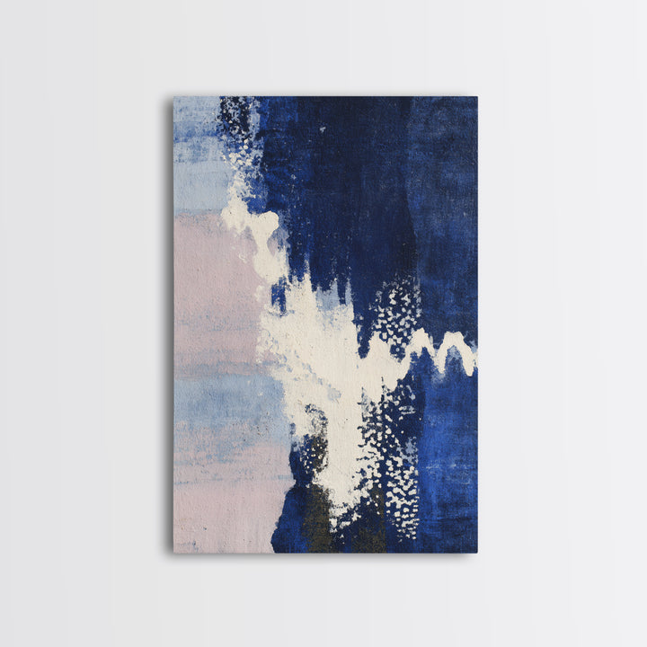 Bold Navy and Ivory Abstract Brushwork Framed Canvas Print, Above Sofa Art, Gallery Decor, Living Room Decor, Statement, ASA-2x3-2