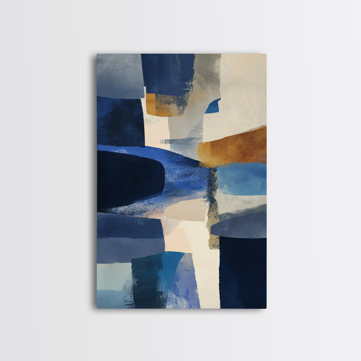 Bold Navy and Ivory Abstract Brushwork Framed Canvas Print, Above Sofa Art, Gallery Decor, Living Room Decor, Statement, ASA-2x3-26