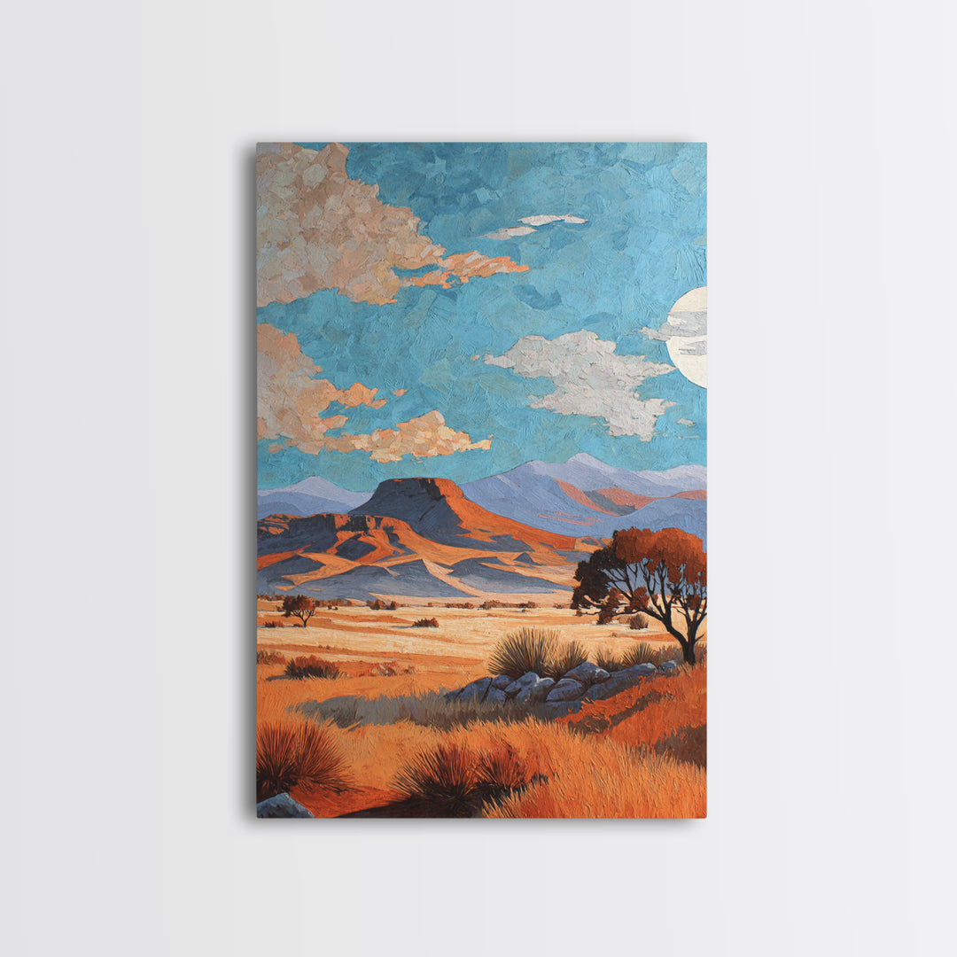 Desert Mesa Panorama Framed Canvas Print, Above Sofa Art, Framed Wall Art, Living Room Decor, Oil Painting, Statement, ASA-2x3-28