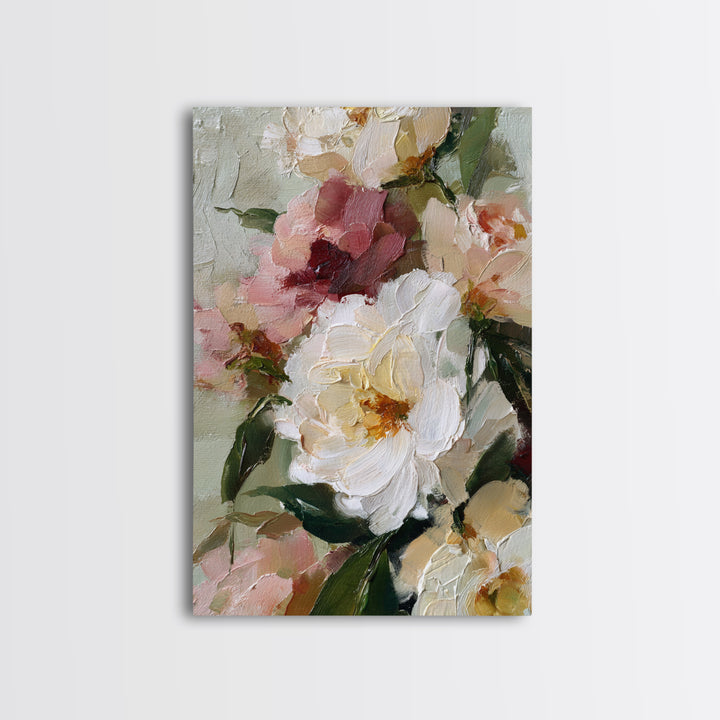 Large Expressive Floral Bouquet Framed Canvas Print, Above Sofa Art, Art Print, Living Room Decor, Fine Art, Statement, ASA-2x3-38