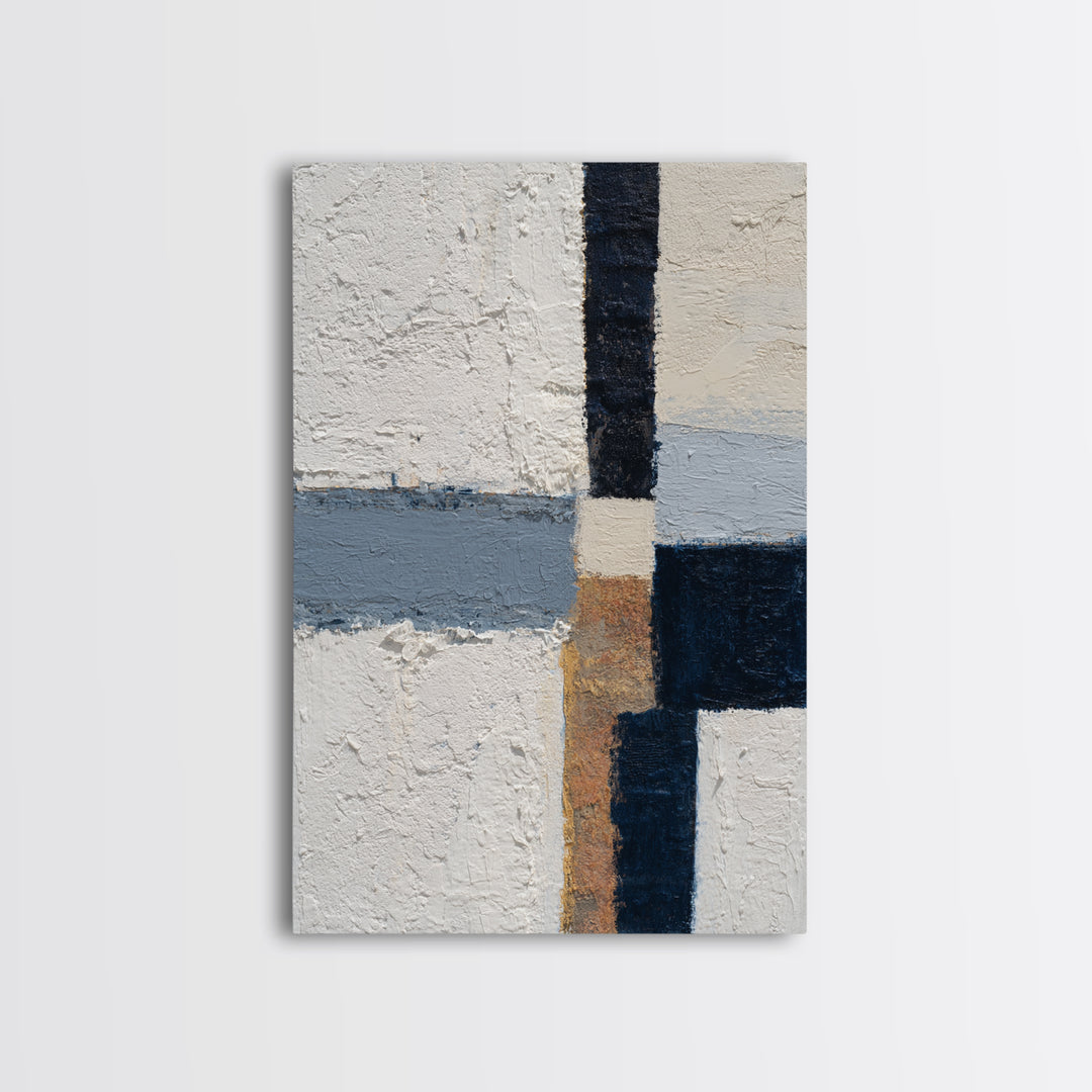 Bold Navy and Ivory Abstract Brushwork Canvas Print, Above Sofa Art, Boho Decor, Living Room Decor, Fine Art, Statement, ASA-2x3-50