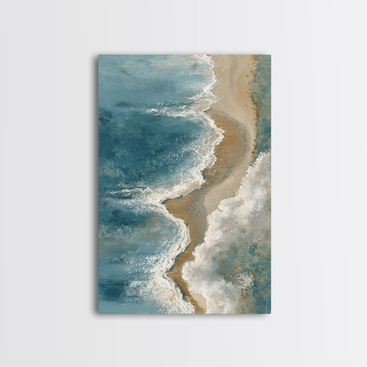 Panoramic Coastal Shoreline from an Aerial View Framed Canvas Print, Above Sofa Art, Boho Decor, Living Room Decor, Statement, ASA-2x3-59