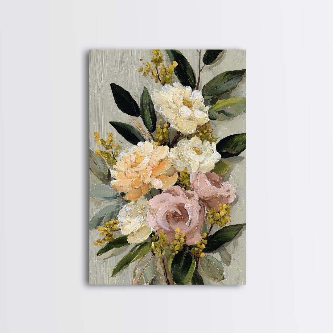 Large Expressive Floral Bouquet Canvas Print, Above Sofa Art, Wall Art, Living Room Decor, Statement, Horizontal Wall Art, ASA-2x3-62