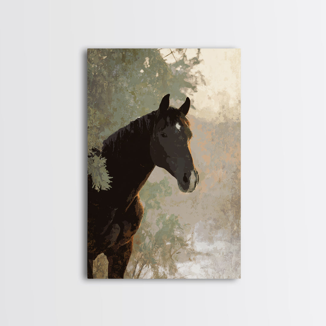 Statement Horse Silhouette Framed Canvas Print, Above Sofa Art, Mid Century Modern, Living Room Decor, Fine Art, Statement, ASA-2x3-69