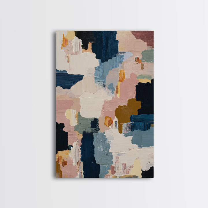 Bold Navy and Ivory Abstract Brushwork Framed Canvas Print, Above Sofa Art, Living Room Decor, Abstract Art, Statement, ASA-2x3-74