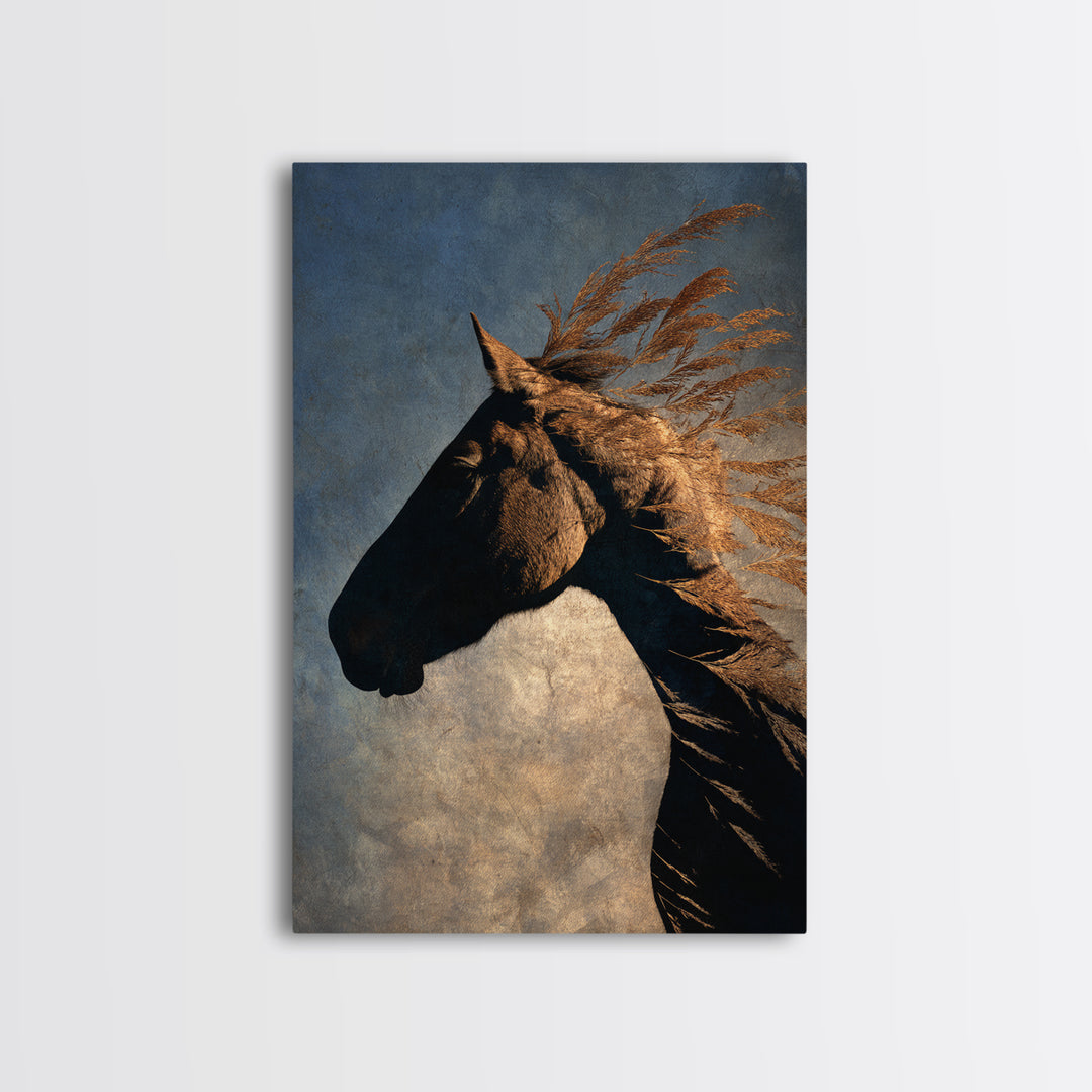 Statement Horse Silhouette Framed Canvas Print, Above Sofa Art, Mid Century Modern, Living Room Decor, Fine Art, Statement, ASA-2x3-93