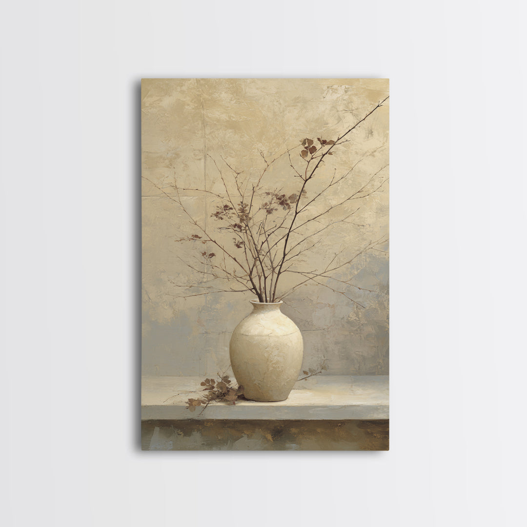Large Neutral Still Life Framed Canvas Print, Above Sofa Art, Printable Wall Art, Living Room Decor, Watercolor Art, Statement, ASA-2x3-94