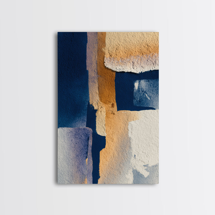 Bold Navy and Ivory Abstract Brushwork Framed Canvas Print, Above Sofa Art, Living Room Decor, Abstract Art, Statement, ASA-2x3-98