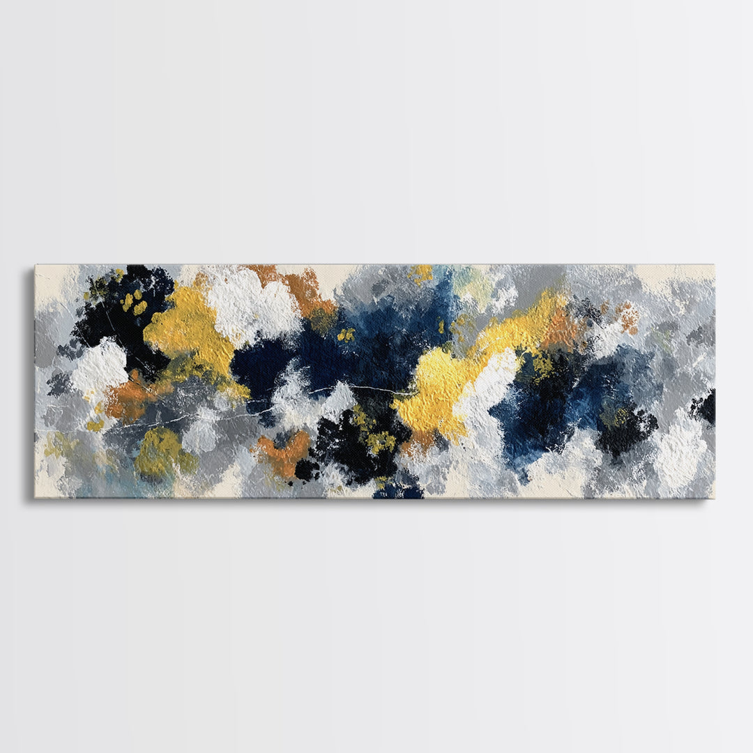Bold Navy and Ivory Abstract Brushwork Canvas Print, Above Sofa Art, Textured Painting, Living Room Decor, Statement, ASA-3x1-10