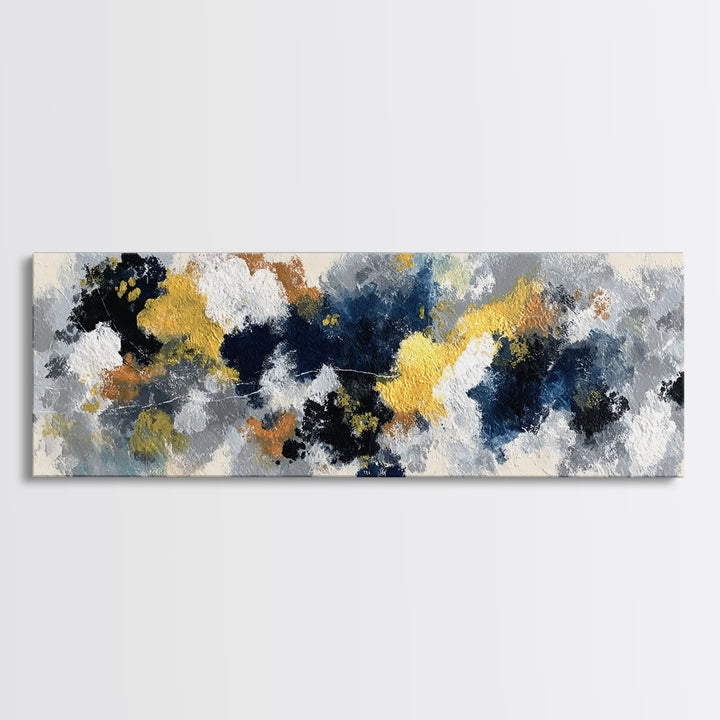 Bold Navy and Ivory Abstract Brushwork Canvas Print, Above Sofa Art, Textured Painting, Living Room Decor, Statement, ASA-3x1-10