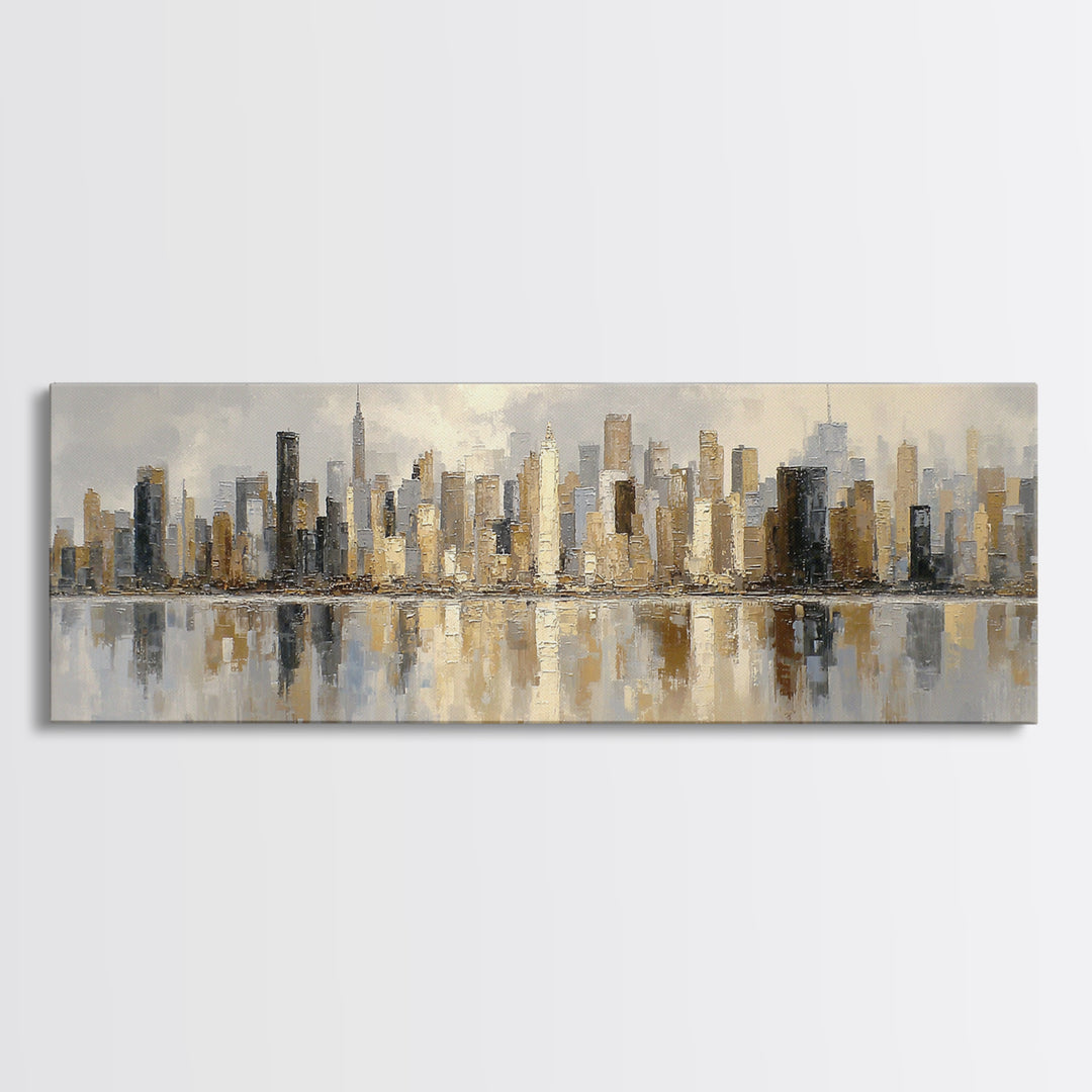 Quiet City Skyline Reduced to Elegant Shapes Canvas Print, Above Sofa Art, Floral Wall Art, Living Room Decor, Abstract Art, ASA-3x1-14