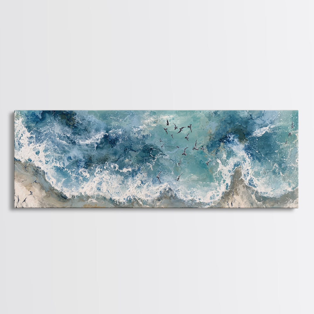 Panoramic Coastal Shoreline from an Aerial View Canvas Print, Above Sofa Art, Wall Decor, Living Room Decor, Statement, ASA-3x1-19