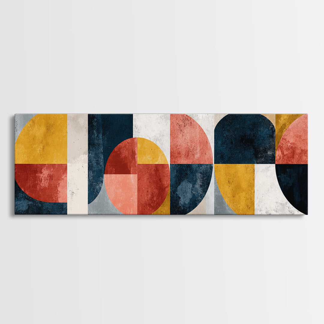 Bold Mid Century Geometric Forms Canvas Print, Above Sofa Art, Floral Wall Art, Living Room Decor, Fine Art, Statement, ASA-3x1-20