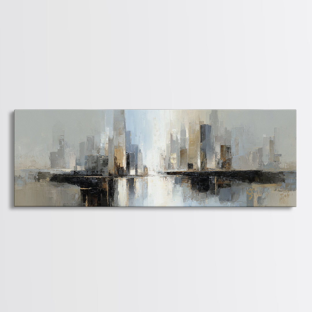 Quiet City Skyline Reduced to Elegant Shapes Canvas Print, Above Sofa Art, Mid Century Modern, Living Room Decor, Statement, ASA-3x1-38