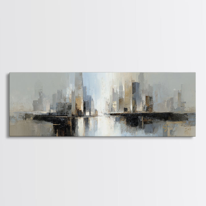 Quiet City Skyline Reduced to Elegant Shapes Canvas Print, Above Sofa Art, Mid Century Modern, Living Room Decor, Statement, ASA-3x1-38