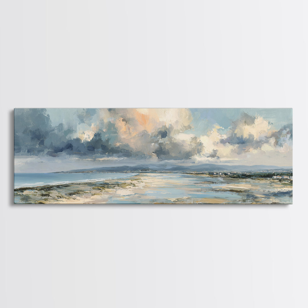 Panoramic Coastal Shoreline from an Aerial View Canvas Print, Above Sofa Art, Minimalist Decor, Living Room Decor, Statement, ASA-3x1-43