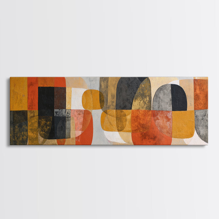 Bold Mid Century Geometric Forms Framed Canvas Print, Above Sofa Art, Gallery Decor, Living Room Decor, Abstract Art, Statement, ASA-3x1-44