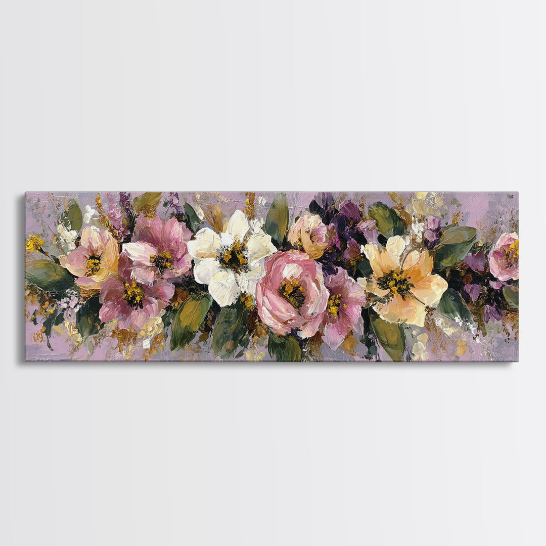 Large Expressive Floral Bouquet Canvas Print, Above Sofa Art, Frame Tv Art, Living Room Decor, Statement, Coastal Wall Art, ASA-3x1-46