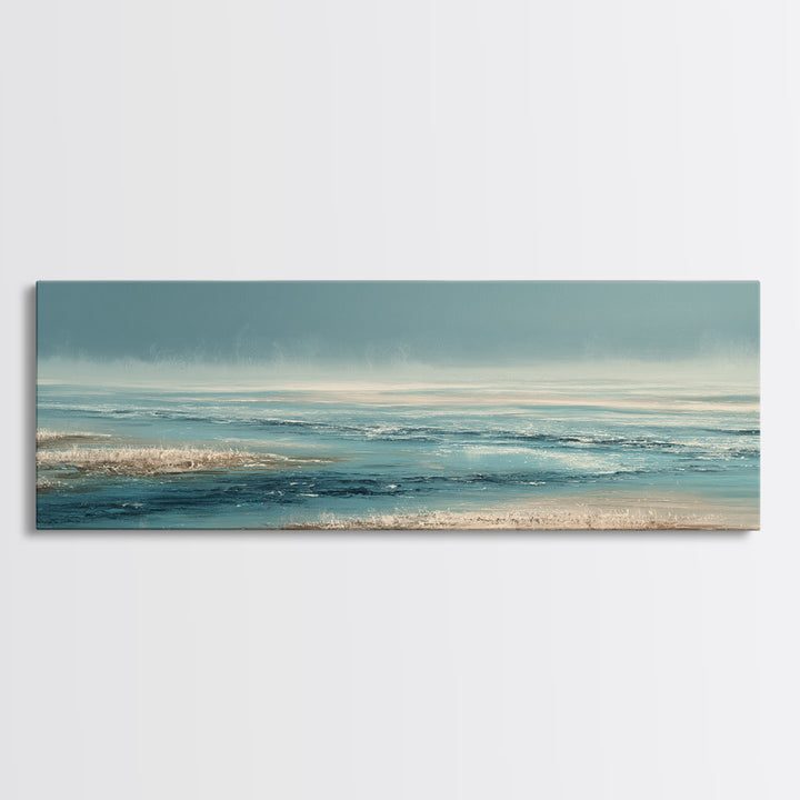 Moody Seascape at Twilight Framed Canvas Print, Above Sofa Art, Luxury Decor, Living Room Decor, Abstract Art, Statement, ASA-3x1-52