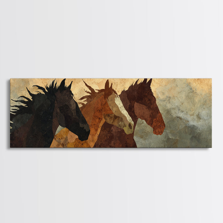 Statement Horse Silhouette Framed Canvas Print, Above Sofa Art, Oversized Wall Art, Living Room Decor, Fine Art, Statement, ASA-3x1-53