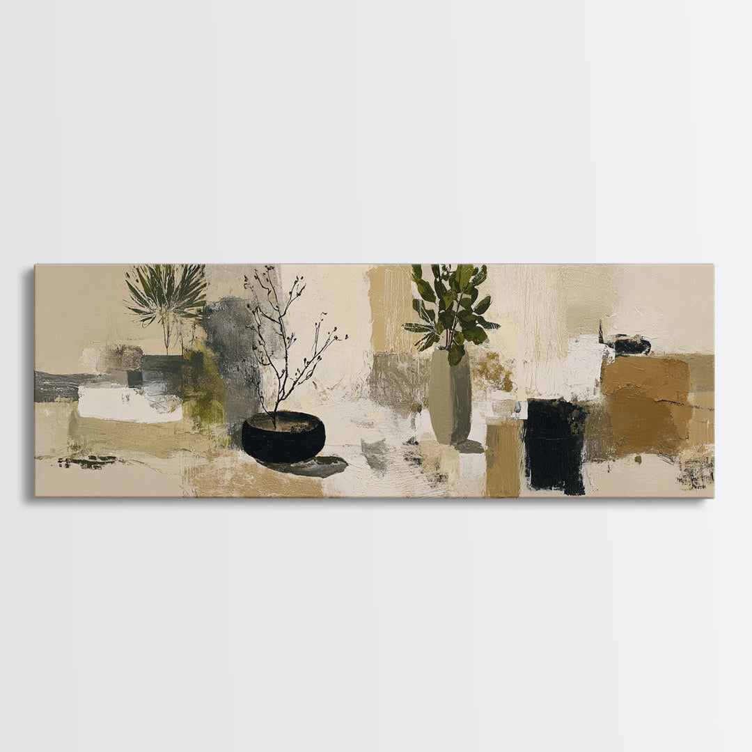 Large Neutral Still Life Canvas Print, Above Sofa Art, Living Room Wall Art, Living Room Decor, Watercolor Art, Statement, ASA-3x1-54
