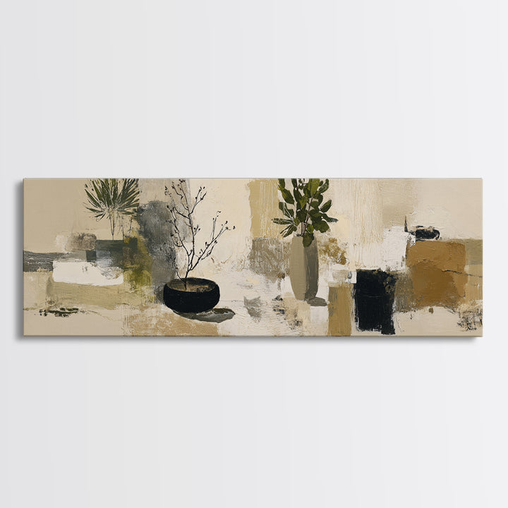 Large Neutral Still Life Canvas Print, Above Sofa Art, Living Room Wall Art, Living Room Decor, Watercolor Art, Statement, ASA-3x1-54