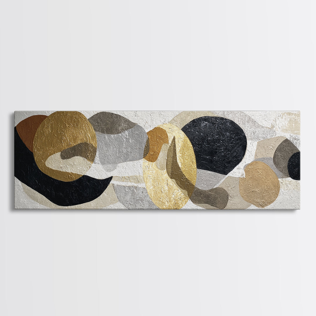 Luxury Monochrome Stone Composition Framed Canvas Print, Above Sofa Art, Textured Painting, Living Room Decor, Statement, ASA-3x1-59
