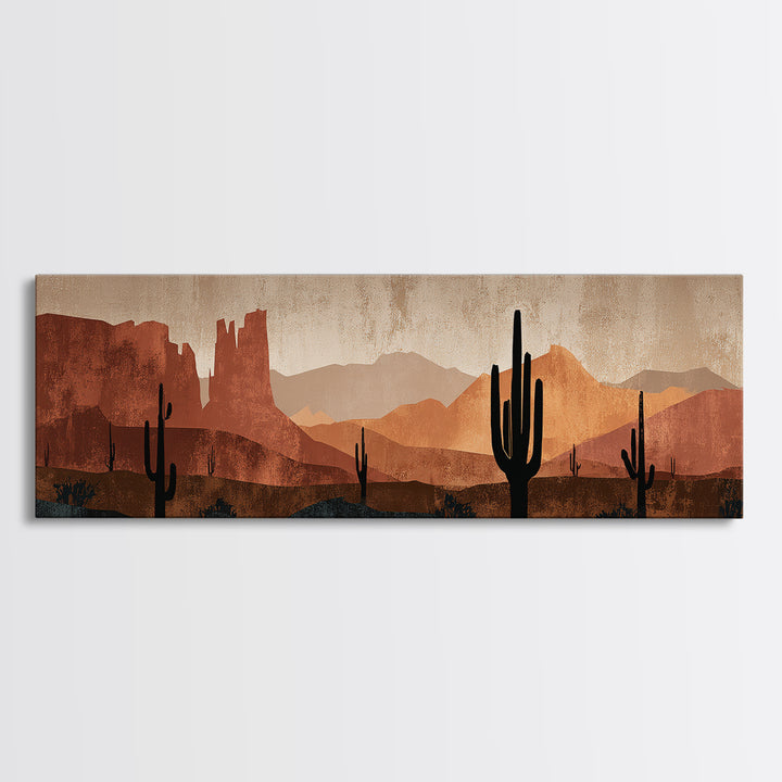 Desert Mesa Panorama Framed Canvas Print, Above Sofa Art, Fine Art Print, Living Room Decor, Oil Painting, Statement, ASA-3x1-60